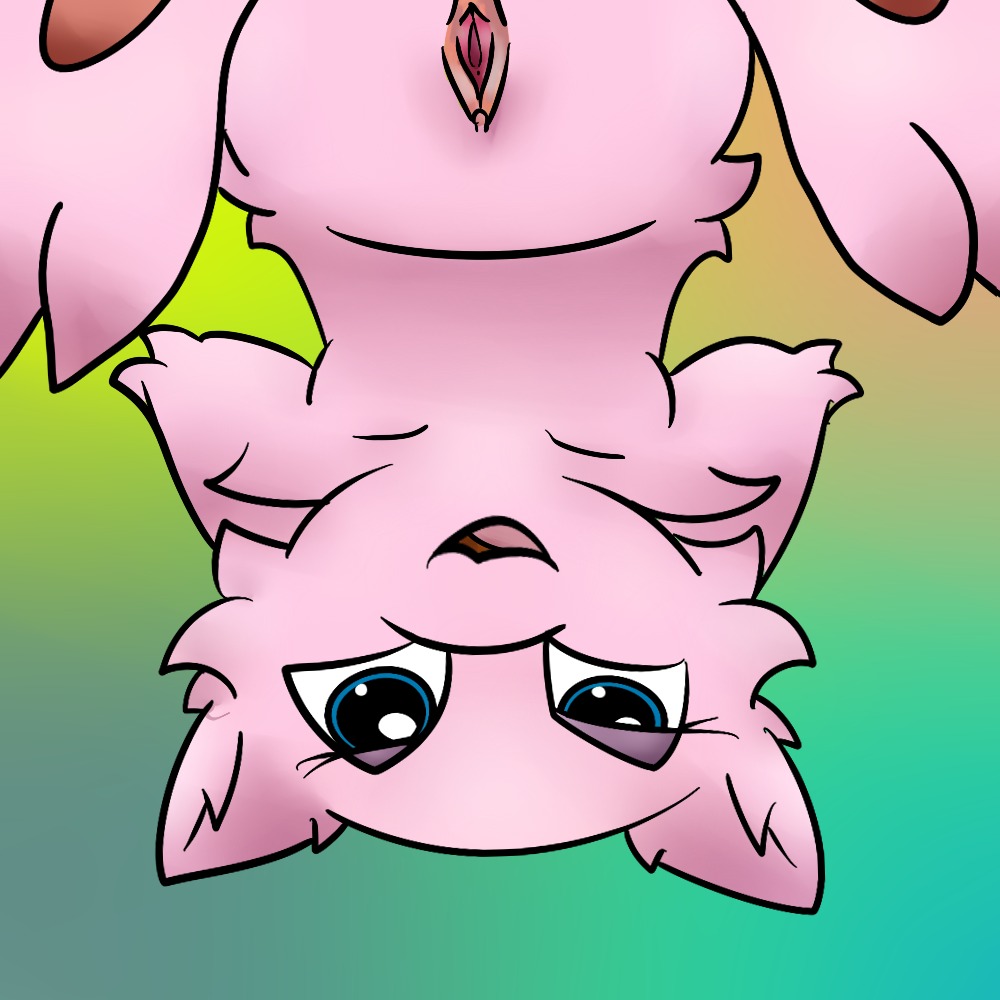 1:1 abstract_background blue_eyes e621 feet female feral fur generation_1_pokemon genitals hindpaw legendary_pokemon looking_at_viewer mew_(pokemon) nintendo oddbaillie one_eye_closed pawpads paws pink_body pink_fur pokemon pokemon_(species) simple_background solo spread_legs spreading upside_down vulva wink