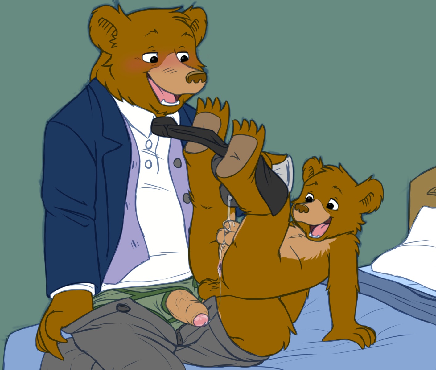 4_toes 5_fingers accessory adult_on_child adult_on_young after_sex age_difference anthro anthro_on_anthro anus bad_parenting balls bear bed blush bodily_fluids bottomwear briefs brown_bear claws clothed clothed_sex clothing cobaltsynapse coth cum cum_in_ass cum_inside duo e621 erection father_(lore) father_and_child_(lore) father_and_son_(lore) father_bear feet fingers foreskin fur furniture genital_fluids genitals green_clothing green_underwear grizzly_bear hi_res humanoid_genitalia humanoid_penis incest_(lore) kneeling legs_up little_bear little_bear_(character) lube lube_bottle lube_on_butt lube_on_penis male male/male mammal necktie nelvana nude open_bottomwear open_clothing open_pants pants parent_(lore) parent_and_child_(lore) parent_and_son_(lore) partially_retracted_foreskin paws penis penis_poking_out penis_through_fly sex simple_background size_difference son_(lore) source_request suit toe_claws toes underwear unretracted_foreskin ursine vein young young_anthro young_male