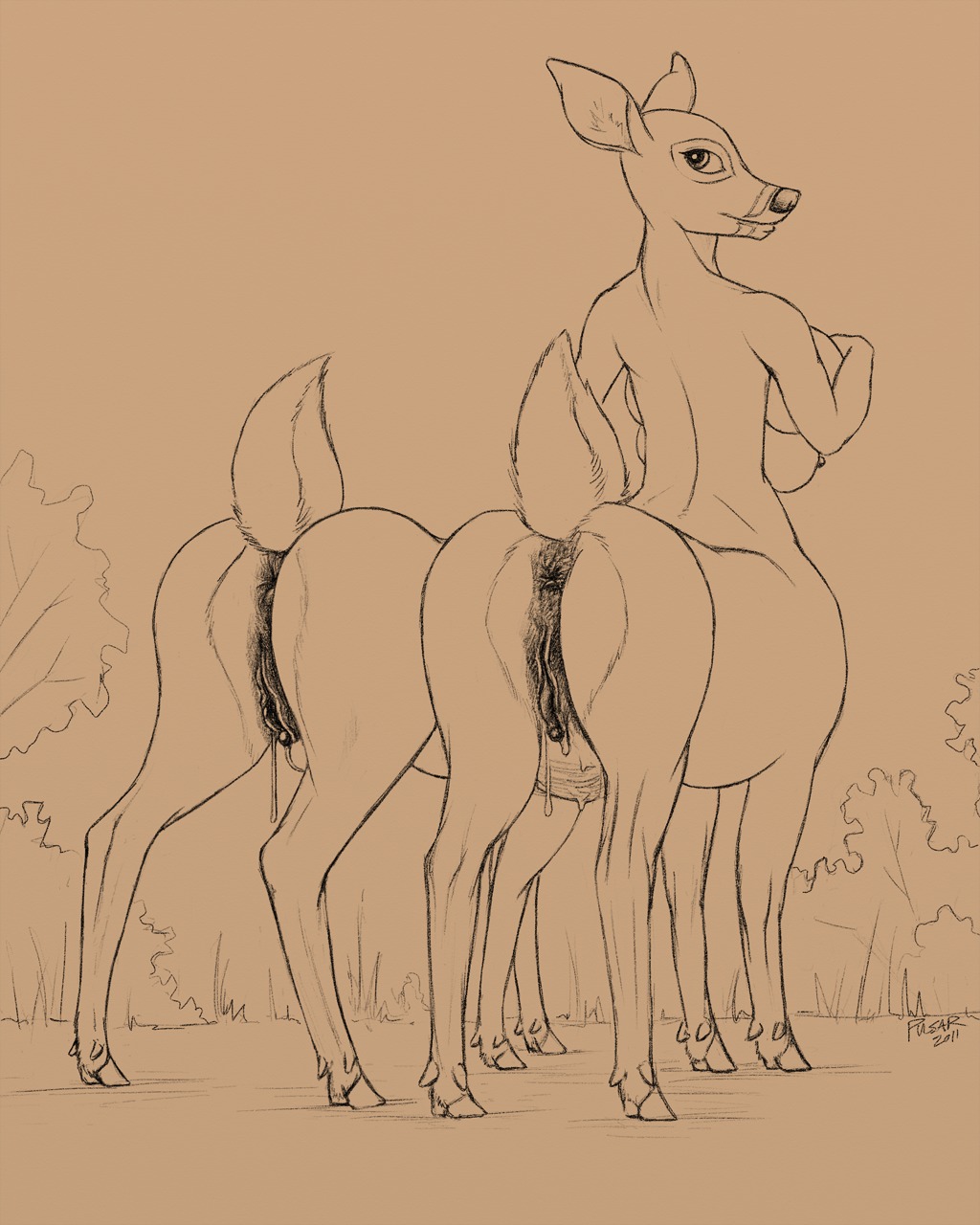1girls 2011 anthro anus breasts cervine cervine_pussy crotchboobs deer deer_taur drawn dripping female fur furry looking_at_viewer monochrome multi_anus multi_body multi_breast multi_genitalia multi_leg multi_limb multi_pussy nipples pulsar pussy raised_tail rule34 shirleen tail taur udders unusual_anatomy