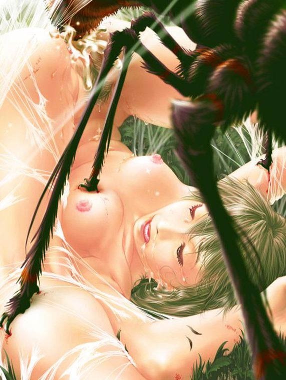 arachnophilia blood breasts closed_eyes cum cum_in_pussy cum_inside female green_hair insectophilia nude pubic_hair pussy rape rule34 spider web zoophilia