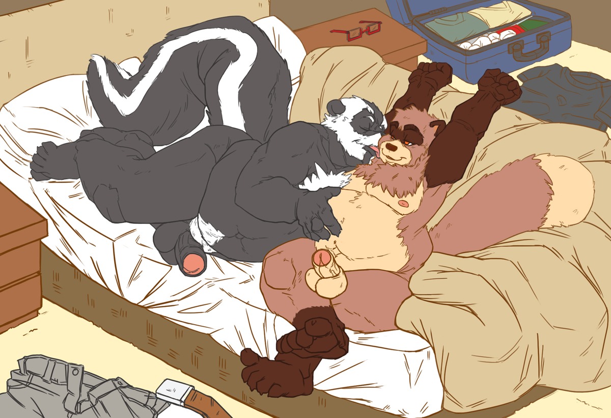 anthro balls domestic_ferret ferret gay licking male mustelid musteline nipples overweight penis rule34 skunk tail tongue weasel