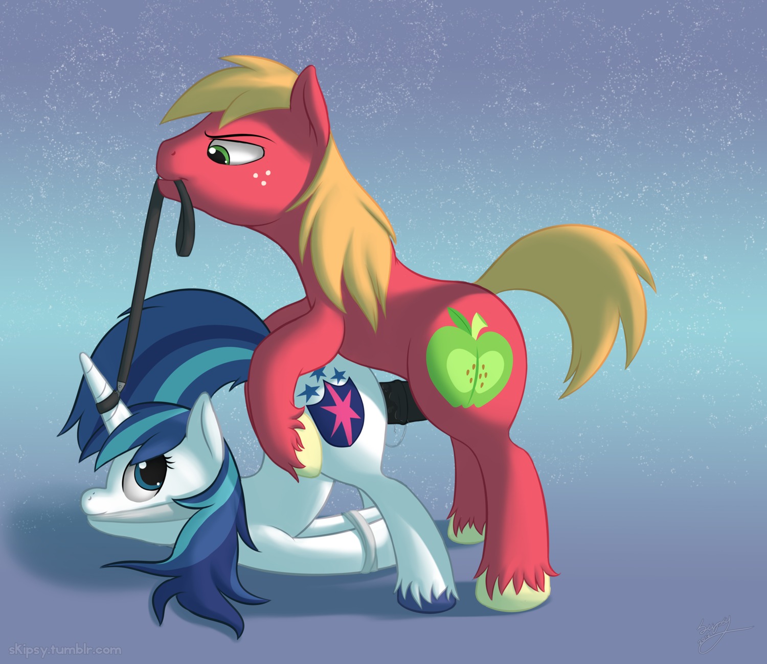 2012 animal_genitalia animal_penis ass_up big_macintosh_(mlp) blonde_hair bound cloth_gag crossgender cutie_mark dominant dominant_male duo e621 earth_pony equid equine equine_genitalia equine_penis erection female female_penetrated feral feral_on_feral freckles friendship_is_magic fur gag gagged genitals green_eyes hair hasbro hi_res horn horse leash looking_back male male/female male_penetrating male_penetrating_female mammal multicolored_hair my_little_pony mythological_creature mythological_equine mythology nude penetration penile penile_penetration penis penis_in_vagina pony red_body red_fur sex shining_armor_(mlp) simple_background skipsy submissive submissive_female tail two_tone_hair unicorn vaginal vaginal_penetration