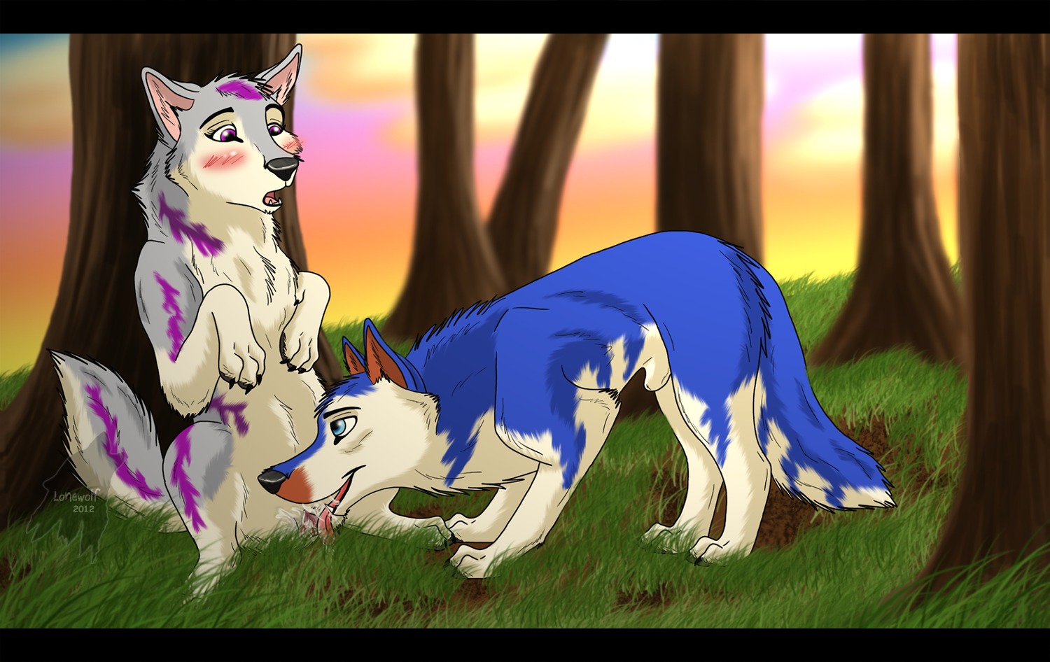 2012 anatomically_correct anatomically_correct_genitalia anatomically_correct_vulva animal_genitalia animal_vulva blue_body blue_fur blush canid canine canine_genitalia canine_vulva canis cloud cunnilingus detailed_background digitigrade duo e621 female feral feral_on_feral fully_sheathed fur genitals lonewolf666 male male/female mammal nature oral outside quadruped sex sheath sky tail vaginal vulva wolf