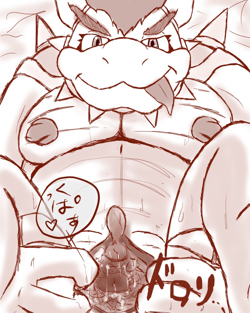 anthro bowser breasts female female_bowser female_only front_view koopa looking_at_viewer mario_(series) monochrome nintendo nipples open_eyes overdrive80 pussy rule34 rule_63 scalie solo straight_hair tagme tongue tongue_out vulva