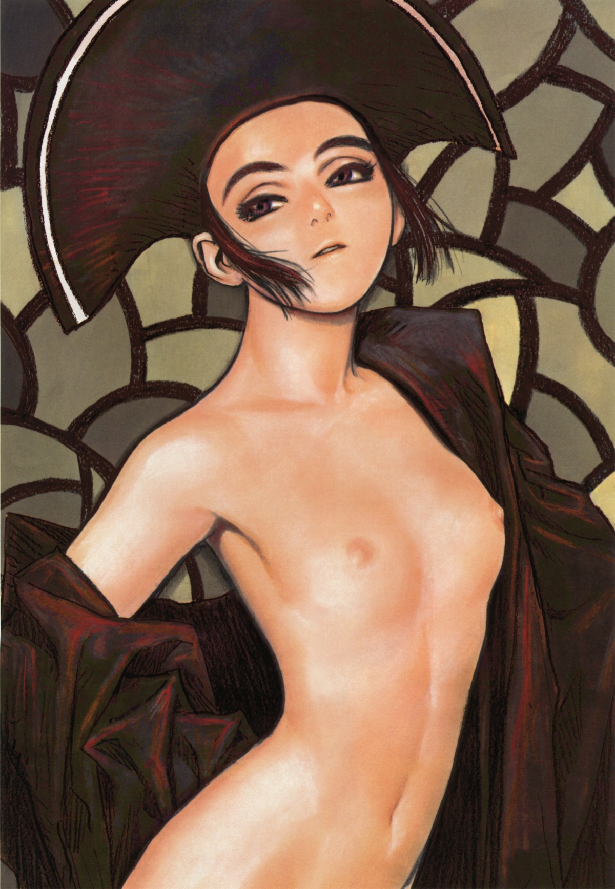1girls art_deco breasts bust female female_only form_code high_resolution nude range_murata rule34 scan solo topless