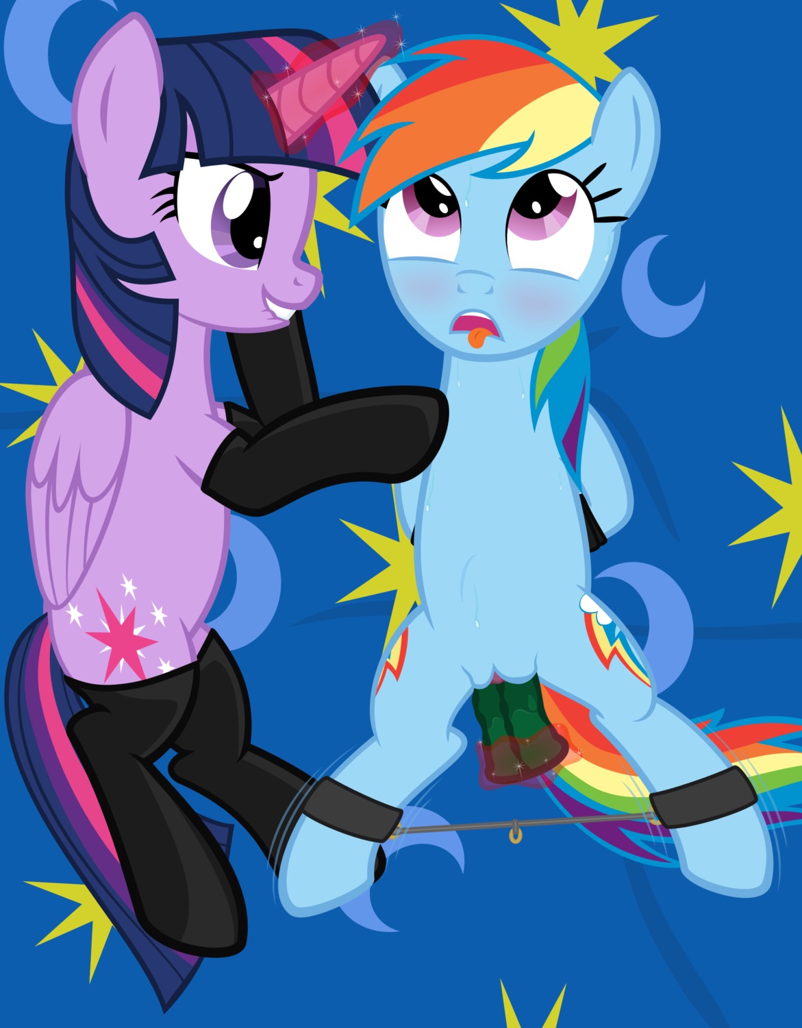 2014 20pixels bdsm blue_body blue_feathers blue_fur bodily_fluids bondage bound clothing cutie_mark dildo dominant dominant_female duo e621 equid equine feathered_wings feathers female female/female feral friendship_is_magic fur genitals glowing hair hasbro hi_res horn legwear magic mammal multicolored_hair multicolored_tail my_little_pony mythological_creature mythological_equine mythology open_mouth penetration purple_body purple_eyes purple_fur purple_hair rainbow_dash_(mlp) rainbow_hair rainbow_tail sex sex_toy smile spread_legs spreading stockings submissive submissive_female sweat tail teeth tongue tongue_out toying_partner twilight_sparkle_(mlp) two_tone_hair vaginal vulva winged_unicorn wings