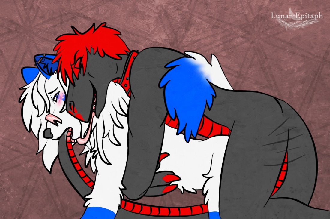 all_fours anthro blush canid canine canis collar doggystyle duo e621 ear_piercing eyes_closed female from_behind_position interspecies licking lizard lunar_epitaph male male/female mammal nude piercing reptile scalie sex tail tongue tongue_out wolf
