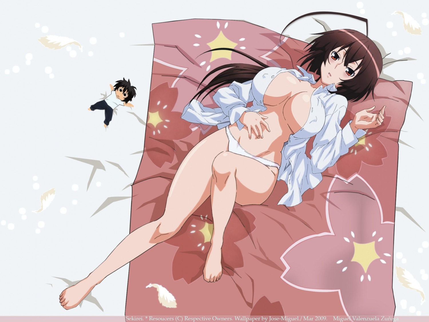 artist_request barefoot big_breasts breasts clothing erect_nipples erect_nipples_under_clothes feet female light_skin medium_breasts musubi nipples panties rule34 sekirei tagme