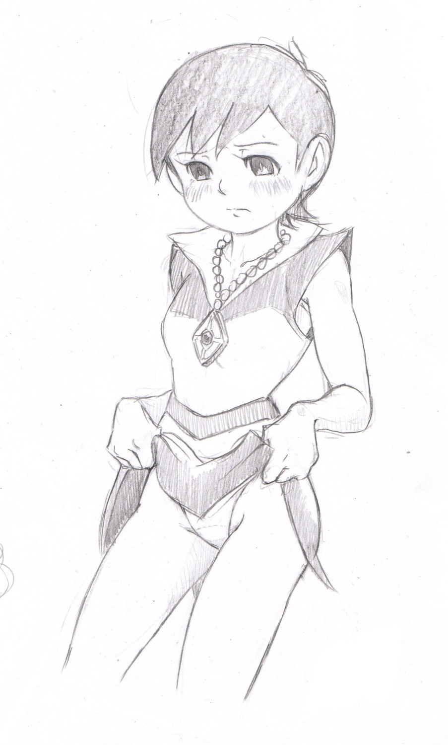 00s 1girls artist_request blush breasts doraemon doraemon:_nobita_no_makai_dai_bouken_(1984) dress embarrassed female human light-skinned_female light_skin miyoko_mangetsu necklace panties pencil_sketch rule34 shin-ei_animation short_hair sketch skirt_lift source_request year_request