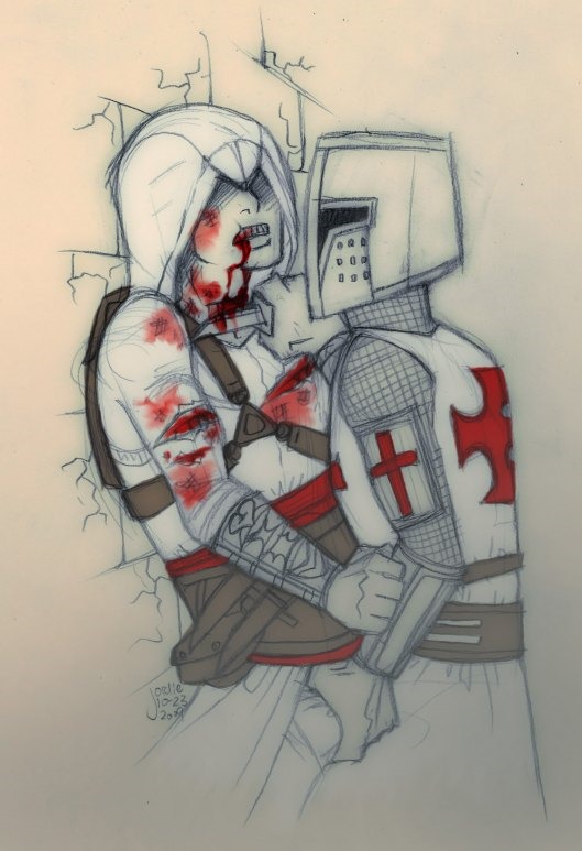 2boys altair_ibn_la-ahad armor assassin's_creed assassin's_creed_(series) blood gay gore guro knife male male_only rule34 templar ubisoft yaoi