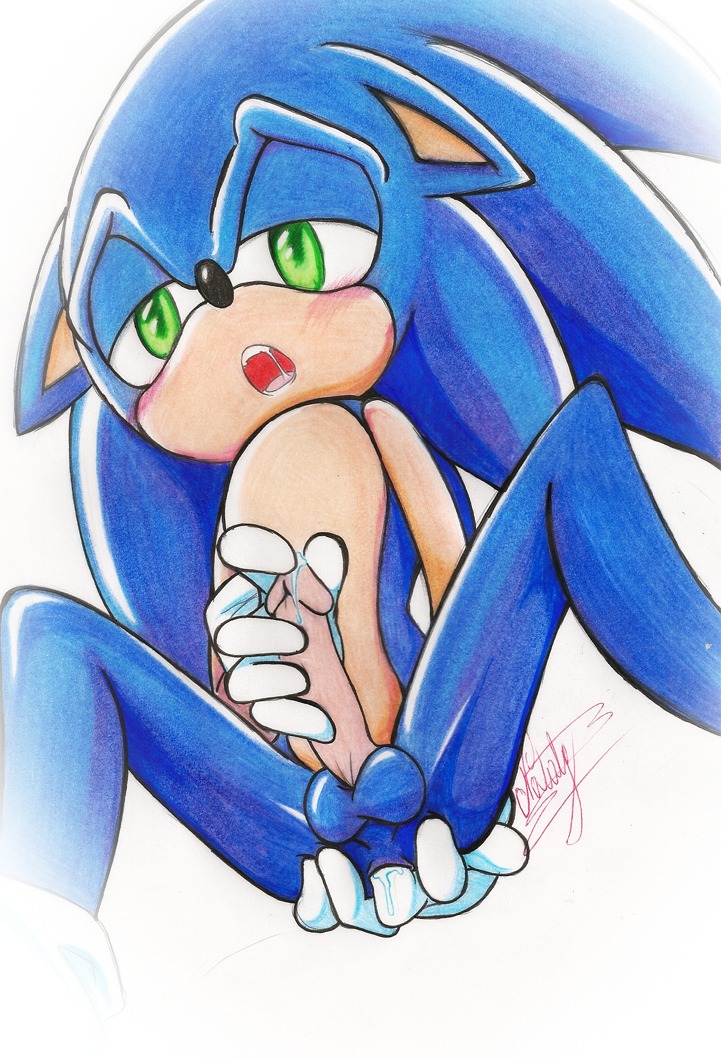 anthro fingering front_view fur green_eyes hedgehog male male_only mammal masturbation nataly-b nude penis rule34 solo sonic_(series) sonic_the_hedgehog tagme
