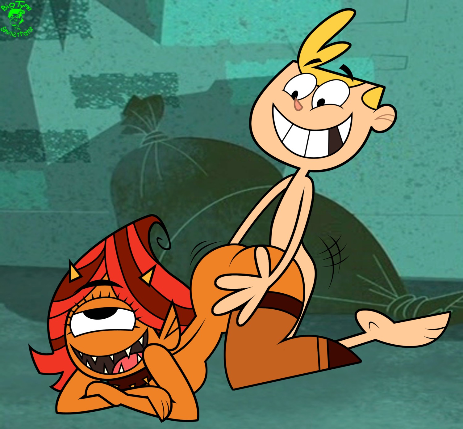 bigtyme bk7socko cyclops eyelashes female horns jimmy_two-shoes jimmy_two-shoes_(character) monster monster_girl orange_skin pointy_ears red_hair rule34 saffi sex tagme two-tone_hair