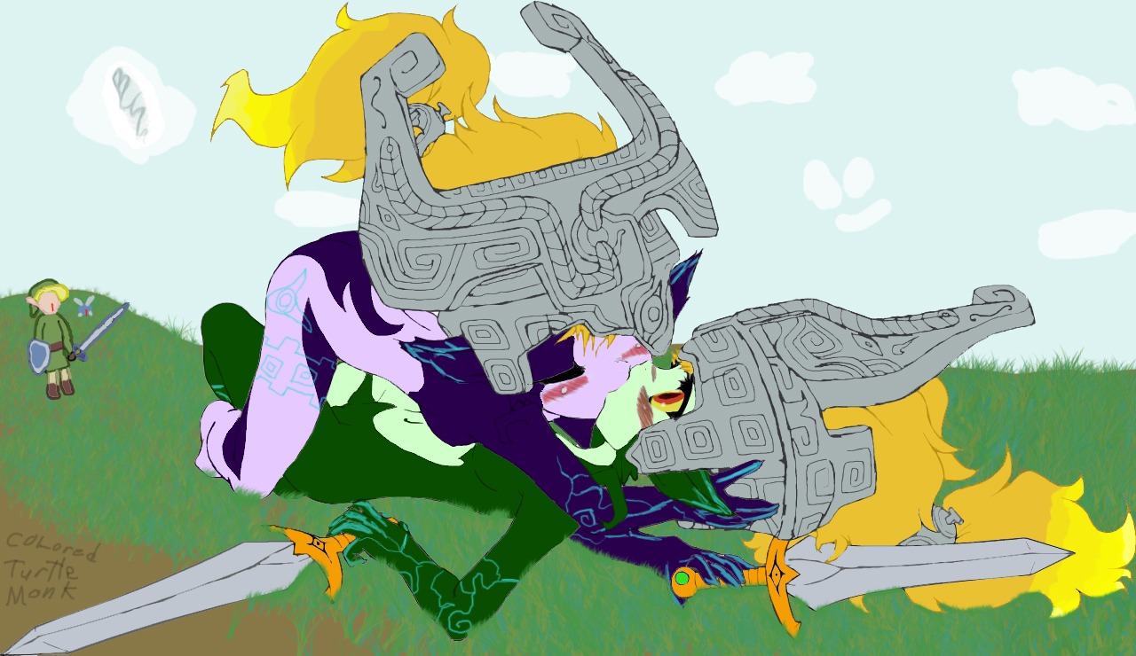 1boy 2girls ass bcs blonde_hair blush boots breasts character_in_background clouds color day fairy fairy_(zelda) female female_focus four_swords grass hat helmet imp_midna kissing link long_ear male master_sword midna monster_girl multiple_females multiple_girls navel navi nintendo nosebleed nude ocarina_of_time outdoors pointy_ears red_eyes rule34 runes selfcest shield sky straight_hair sword the_legend_of_zelda tunic twili twilight_princess weapon wings yuri