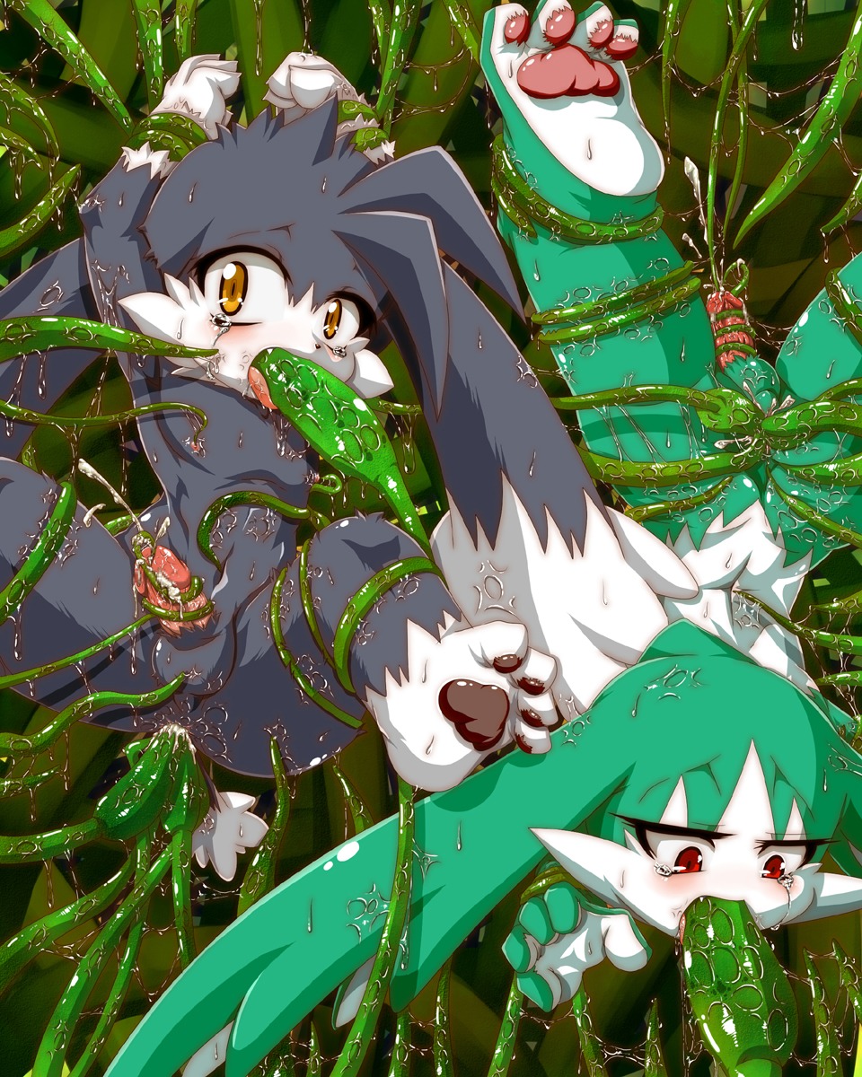 4:5 4_toes 5_fingers anal anal_penetration anthro arm_grab backsack balls bandai_namco blush bodily_fluids butt crying cum domestic_cat duo e621 erection feet felid feline felis fingers forced front_view fur genital_fluids genitals green_body green_fur grey_body grey_fur hi_res immobilization king_of_sorrow klonoa klonoa_(series) leg_grab lifted male mammal nipple_fetish nipple_play nude pawpads penetration penis plant plant_sex plant_tentacles precum pupils rape rear_view red_eyes restrained sex shaolin_bones slit_pupils sweat tan_pawpads tears tentacle_sex tentaclejob tentacles toes tongue upside_down vines white_body white_fur yellow_eyes young young_anthro