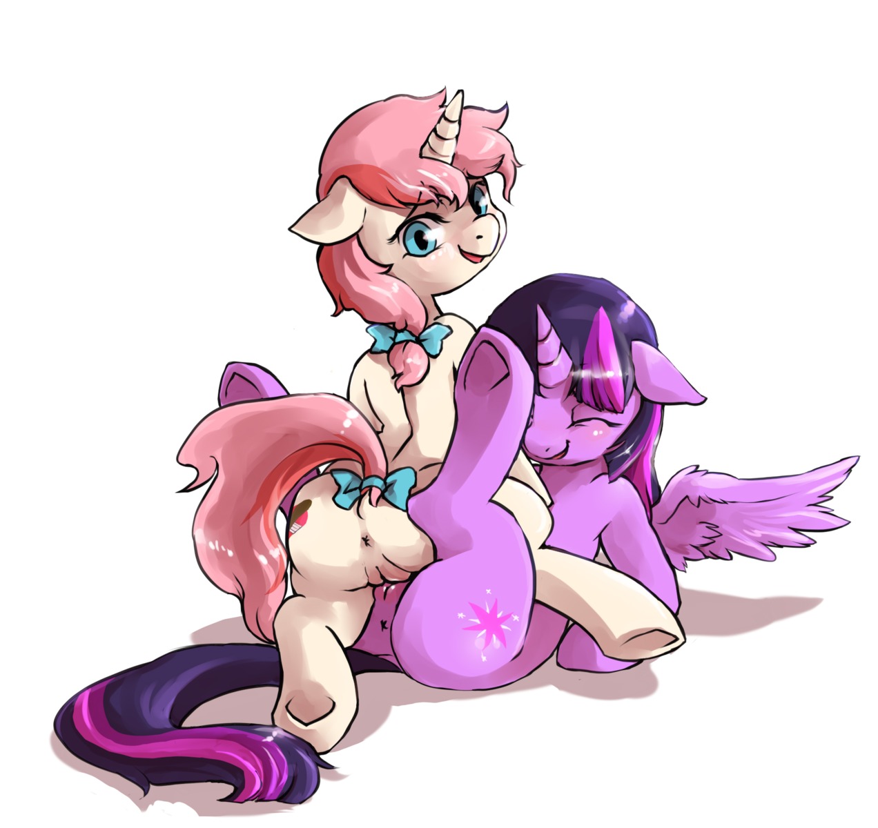 audrarius blue_eyes cutie_mark digital_media_(artwork) duo e621 equid equine fan_character feathered_wings feathers female female/female friendship_is_magic fur genitals hair hasbro hi_res horn mammal multicolored_hair my_little_pony mythological_creature mythological_equine mythology pink_hair purple_body purple_fur purple_hair sex simple_background tribadism twilight_sparkle_(mlp) two_tone_hair unicorn vaginal vulva white_background white_body white_fur winged_unicorn wings