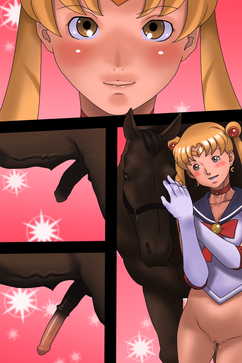 2:3 anatomically_correct anatomically_correct_genitalia anatomically_correct_penis animal_genitalia animal_penis bestiality blush bottomless brooch brown_body brown_eyes brown_fur censored choker clothed clothing duo e621 ear_piercing equid equine equine_genitalia equine_penis erection female female_on_feral feral fur genitals half-erect hi_res horse human human_focus human_on_feral interspecies jewelry male male/female male_on_human mammal mosaic_censorship necklace not_furry_focus nude penis piercing rape_face sailor_moon_(character) sailor_moon_(series) smile usagi_tsukino yosino3968