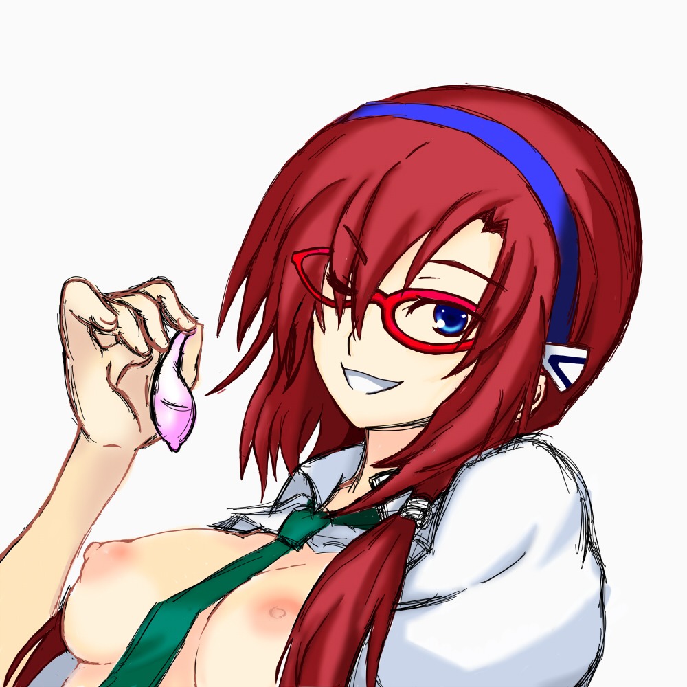 breasts clothing condom female glasses human light-skinned_female light_skin mari_illustrious_makinami medium_breasts neon_genesis_evangelion pointy_chin rebuild_of_evangelion rule34 tagme used_condom