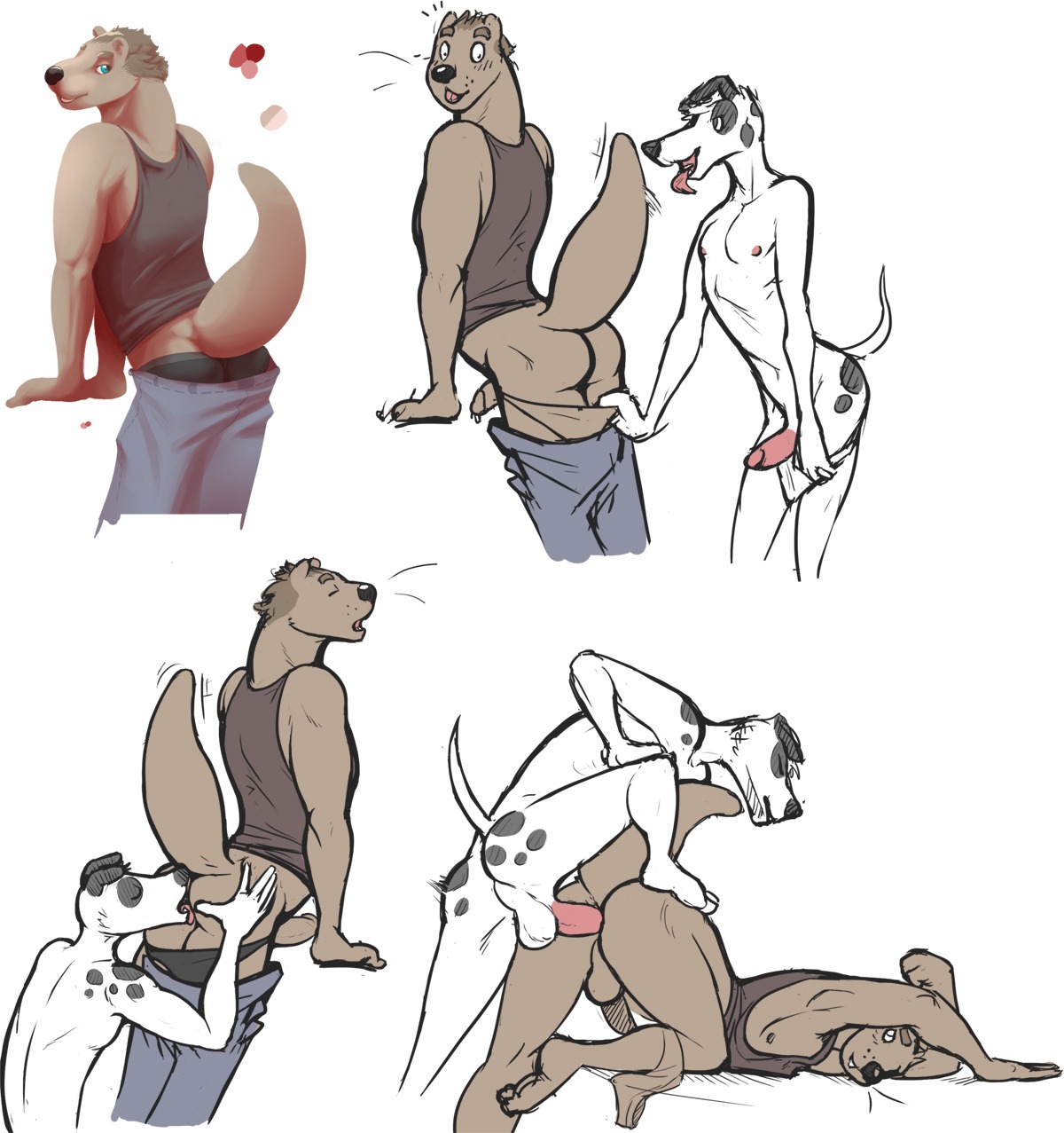 all_fours anal anal_penetration anthro assisted_exposure backsack balls base_two_layout basic_sequence bent_over bodily_fluids bottomless bottomwear bottomwear_down butt butt_grab canid canine canis clothed clothing dalmatian doggystyle domestic_dog duo e621 erection four_frame_image four_frame_sequence from_behind_position fully_clothed genital_fluids genitals grid_layout hand_on_another's_butt hand_on_butt hi_res humanoid_genitalia humanoid_penis licking looking_at_viewer looking_back male male/male male_penetrated male_penetrating male_penetrating_male mammal mustelid nude oral otter pants pants_down pantsing partially_clothed penetration penis precum raised_tail rear_view rimming ritts sequence sex skinny standing tail thick_tail tongue tongue_out two_row_layout underwear underwear_down