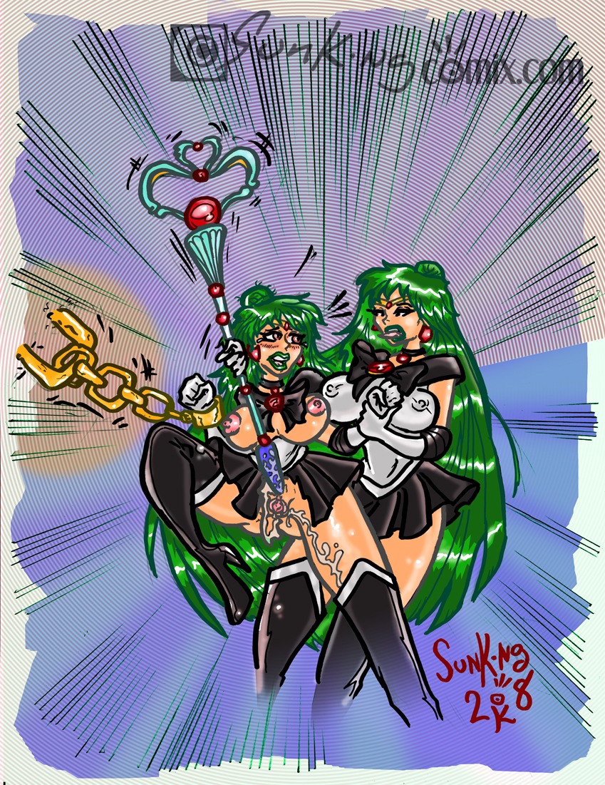 2008 bishoujo_senshi_sailor_moon breasts clothing erect_nipples erect_nipples_under_clothes female green_hair large_breasts nipples rule34 sailor_pluto setsuna_meiou skirt sunking tagme torn_clothes uncensored