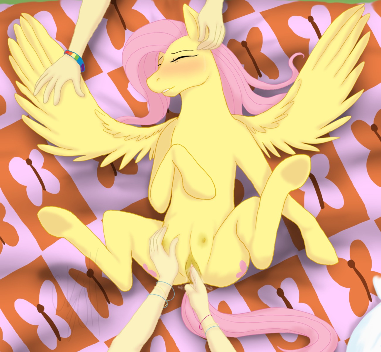 2011 alternate_species anatomically_correct anatomically_correct_genitalia anatomically_correct_vulva animal_genitalia animal_vulva bestiality blush bodily_fluids bracelet cartoonlion cum e621 equid equine equine_genitalia equine_vulva eyes_closed feathered_wings feathers female female/female female_on_feral feral fingering first_person_view fluttershy_(mlp) fondling friendship_is_magic genital_fluids genitals group hasbro hi_res high-angle_view hooves human human_on_feral humanized interspecies jewelry legs_up lying mammal my_little_pony mythological_creature mythological_equine mythology on_back pegasus penetration pinkie_pie_(mlp) pov_hands quadruped rainbow_dash_(mlp) signature solo_focus spread_eagle spread_legs spreading stroking_head tail teats underhoof vaginal vaginal_fingering vaginal_fluids vaginal_penetration vulva wing_boner wings yellow_body yellow_feathers