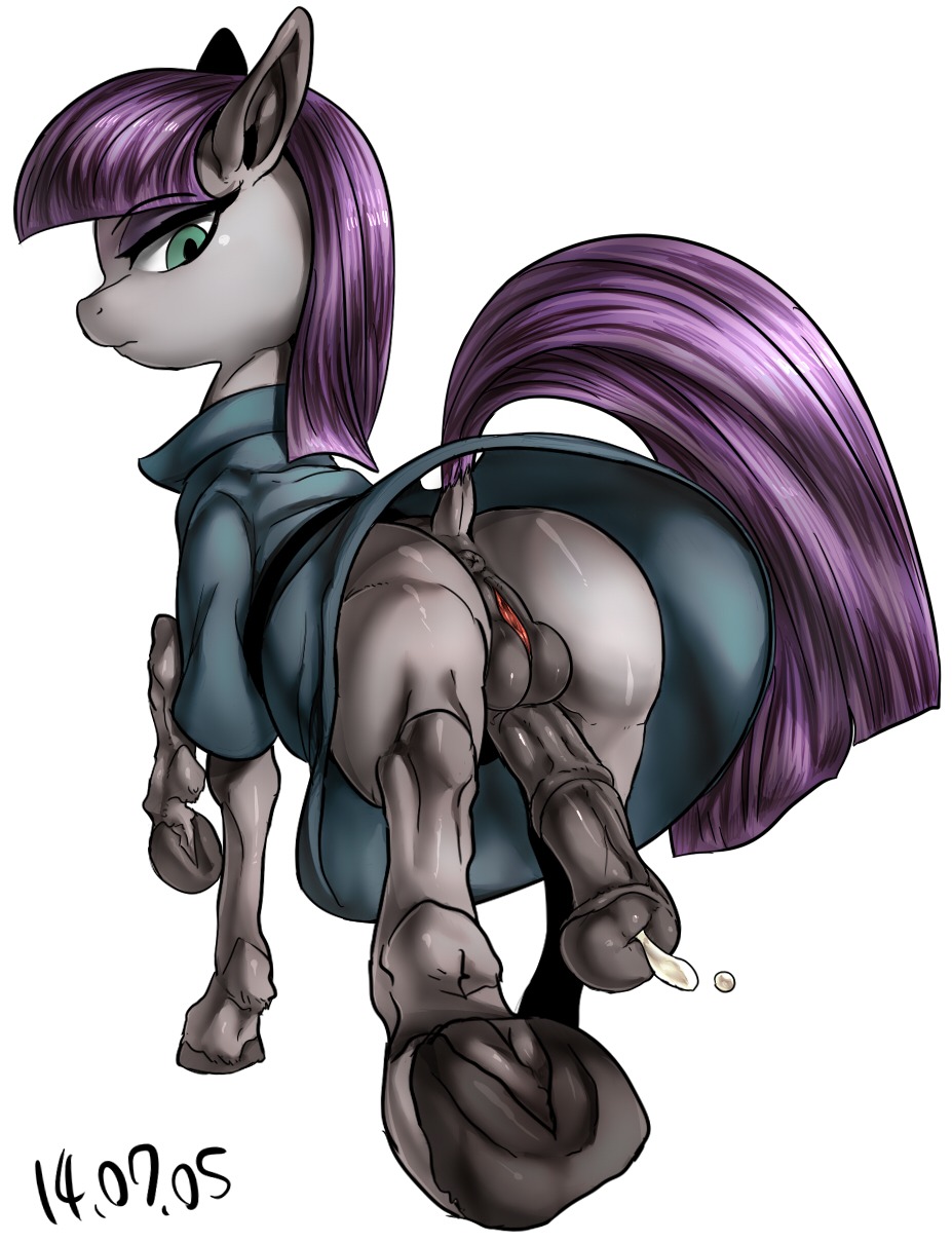 2014 animal_genitalia animal_penis anus backsack balls blue_eyes bodily_fluids butt clothing e621 earth_pony equid equine equine_genitalia equine_penis erection feral friendship_is_magic fur genital_fluids genitals grey_body grey_fur hair hasbro herm herm_feral hi_res hoof_focus hooves horse intersex intersex_feral mammal maud_pie_(mlp) my_little_pony nekubi penis penis_backwards pony precum purple_hair simple_background solo underhoof vulva white_background