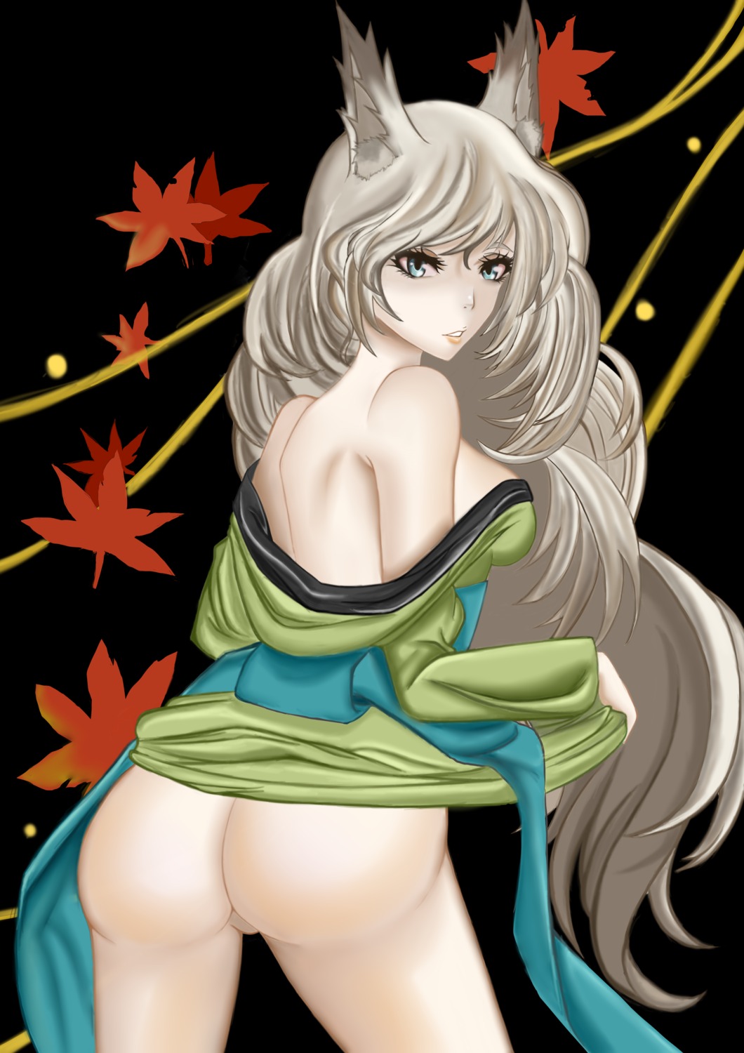 1girls animal_ear ass blue_eyes bottomless breasts character_request female high_resolution long_hair no_panties pointy_chin rule34 solo source_request very_long_hair