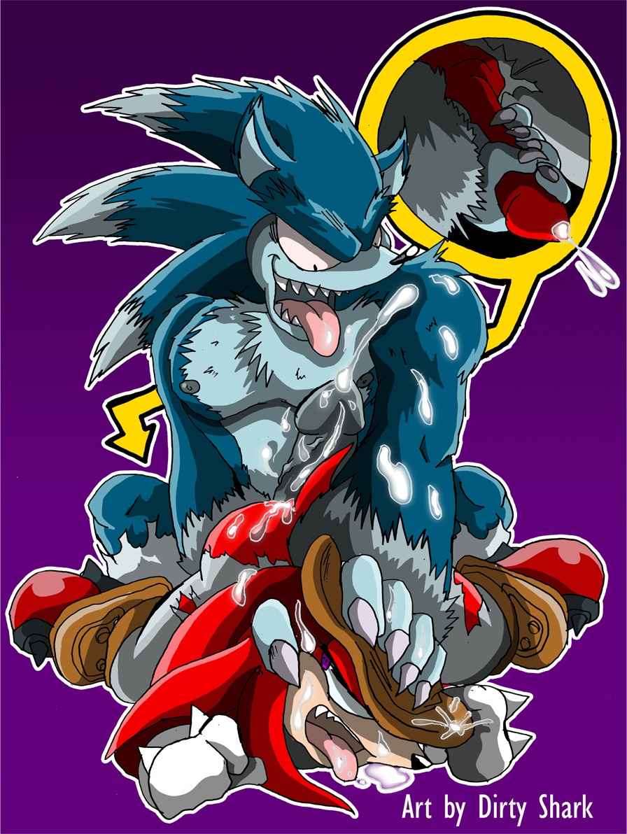 anthro blue_body blue_fur bodily_fluids cum duo e621 english_text erection eulipotyphlan fur genital_fluids genitals hedgehog knuckles_the_echidna male male/male mammal open_mouth penis purple_eyes sega sonic_the_hedgehog sonic_the_hedgehog_(series) sonic_the_werehog sonic_unleashed text thedirtyshark tongue tongue_out werecreature wereeulipotyphlan werehog