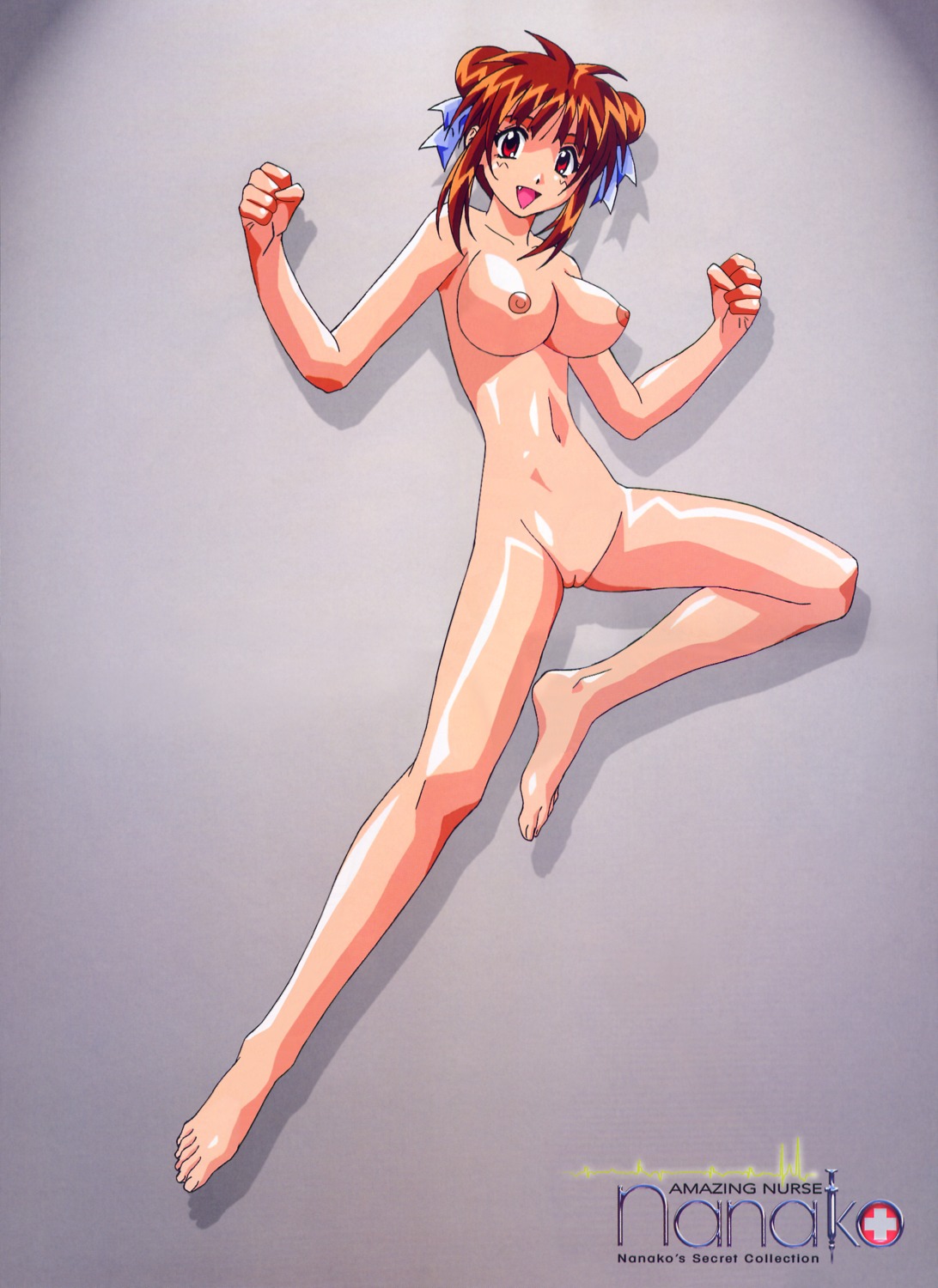 amazing_nurse_nanako barefoot breasts brown_hair feet female hair_ribbon hair_ribbons highres nanako_shichigusa pussy red_eyes ribbon ribbons rule34 smile