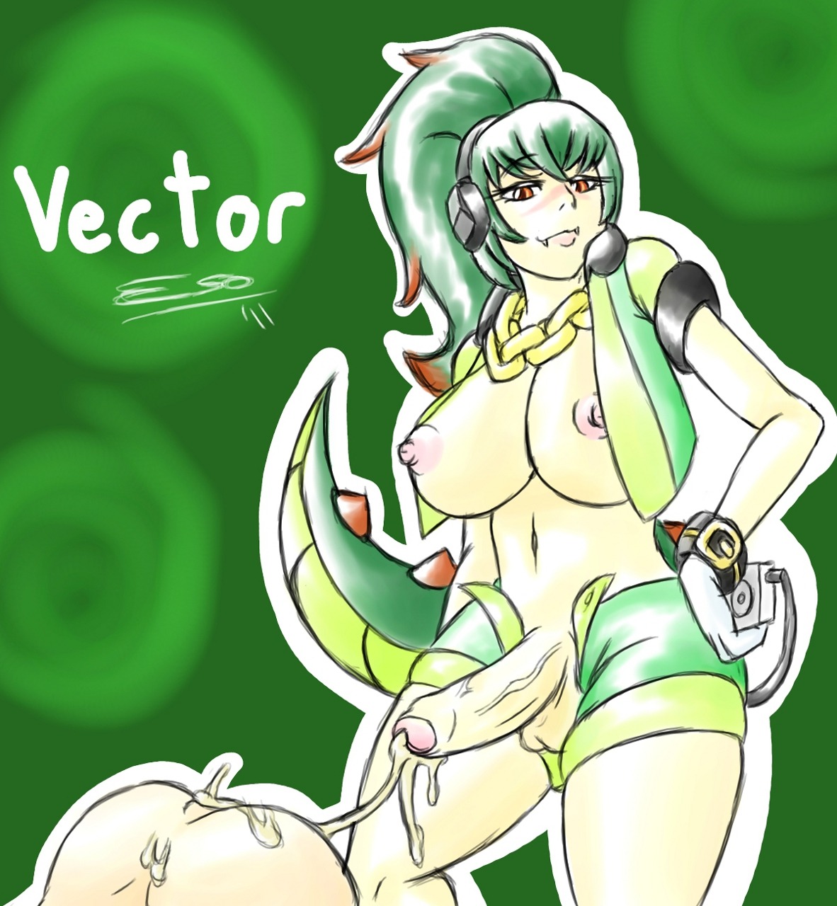 1futa 2011 after_sex ambiguous_gender armlet ass balls big_breasts bracelet breasts chains cum cum_in_ass cum_inside cum_on_ass cum_string cumshot dickgirl erection fangs foreskin futanari genderswap glans green_background green_hair headphones human humanized intersex jewelry looking_at_viewer necklace nipples orange_eyes orgasm partially_retracted_foreskin penis pherociouseso plain_background ponytail retracted_foreskin rule34 rule_63 sega shorts shorts_down sonic_(series) sonic_the_hedgehog_(series) tagme tail tied_hair uncircumcised uncut vector_the_crocodile veiny_penis vest