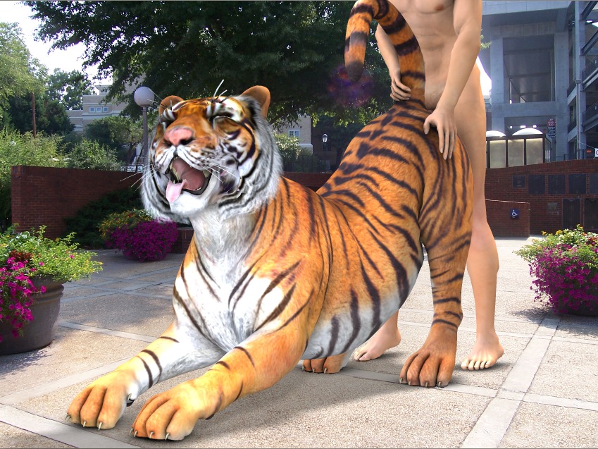 3d brick_wall building claws doggy_style fangs feline fellatio female feral flower grass human humanoid interspecies male open_mouth oral penis rule34 sex sky tiger tongue tree unknown_artist whiskers wood zoophilia