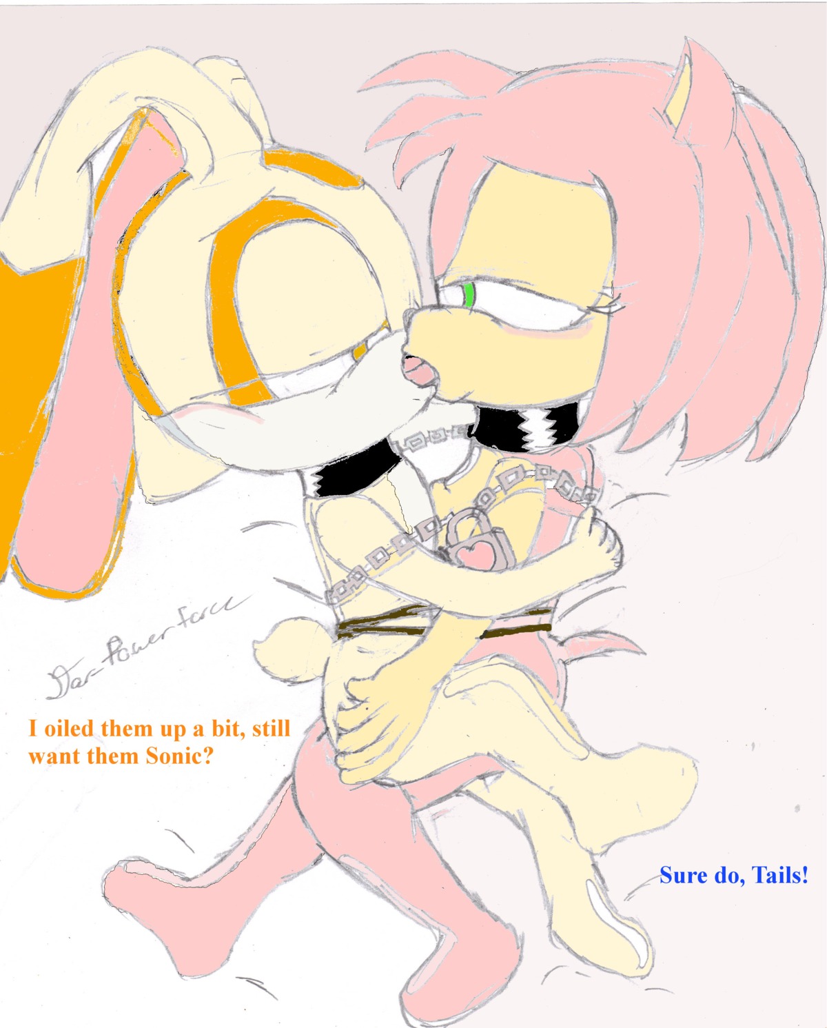 amy_rose anthro bondage cream_the_rabbit dar-powerforce female female_only hedgehog kissing lagomorph rabbit rule34 sonic_(series) yuri