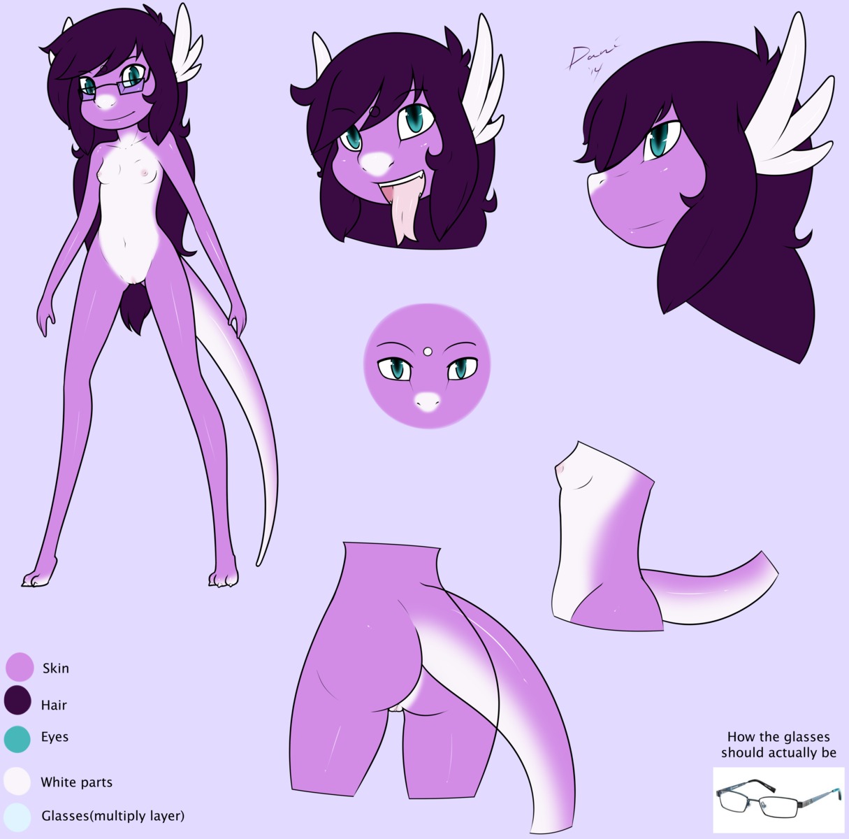 2014 absurd_res anthro anthrofied blue_eyes breasts butt dani_(daniruu) daniruu dragon dratini e621 english_text eyewear female forked_tongue generation_1_pokemon genitals glasses hair hi_res long_hair long_legs model_sheet mythological_creature mythological_scalie mythology nintendo nipples non-mammal_breasts non-mammal_nipples pokemon pokemon_(species) pokemorph purple_body purple_hair purple_skin scalie shiny_pokemon side_view slim small_breasts solo tail text thin_calves thin_legs thin_thighs tongue vulva