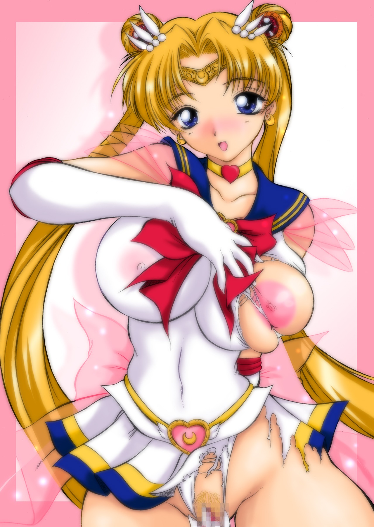 1girls bishoujo_senshi_sailor_moon blonde_hair blue_eyes breasts censored choker clothed_masturbation clothing cum earrings erect_nipples erect_nipples_under_clothes female gloves hourglass_figure huge_breasts large_breasts long_hair looking_at_viewer masturbation nipples onizuka_takuto pubic_hair pussy rule34 sailor_moon school_uniform skirt torn_clothes torn_clothing uniform usagi_tsukino vagina