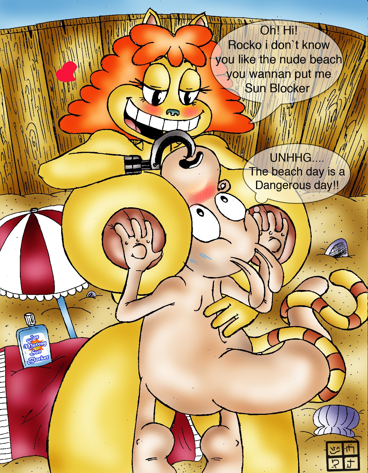 1girls amputee anthro areola beach big_breasts breasts busty cat domestic_cat dr._hutchison dxoz feline female furry hook hook_hand interspecies male mammal marsupial nickelodeon nipples orange_hair outdoors outside prosthetic_hook public rocko rocko's_modern_life rule34 straight voluptuous wallaby yellow_body yellow_fur