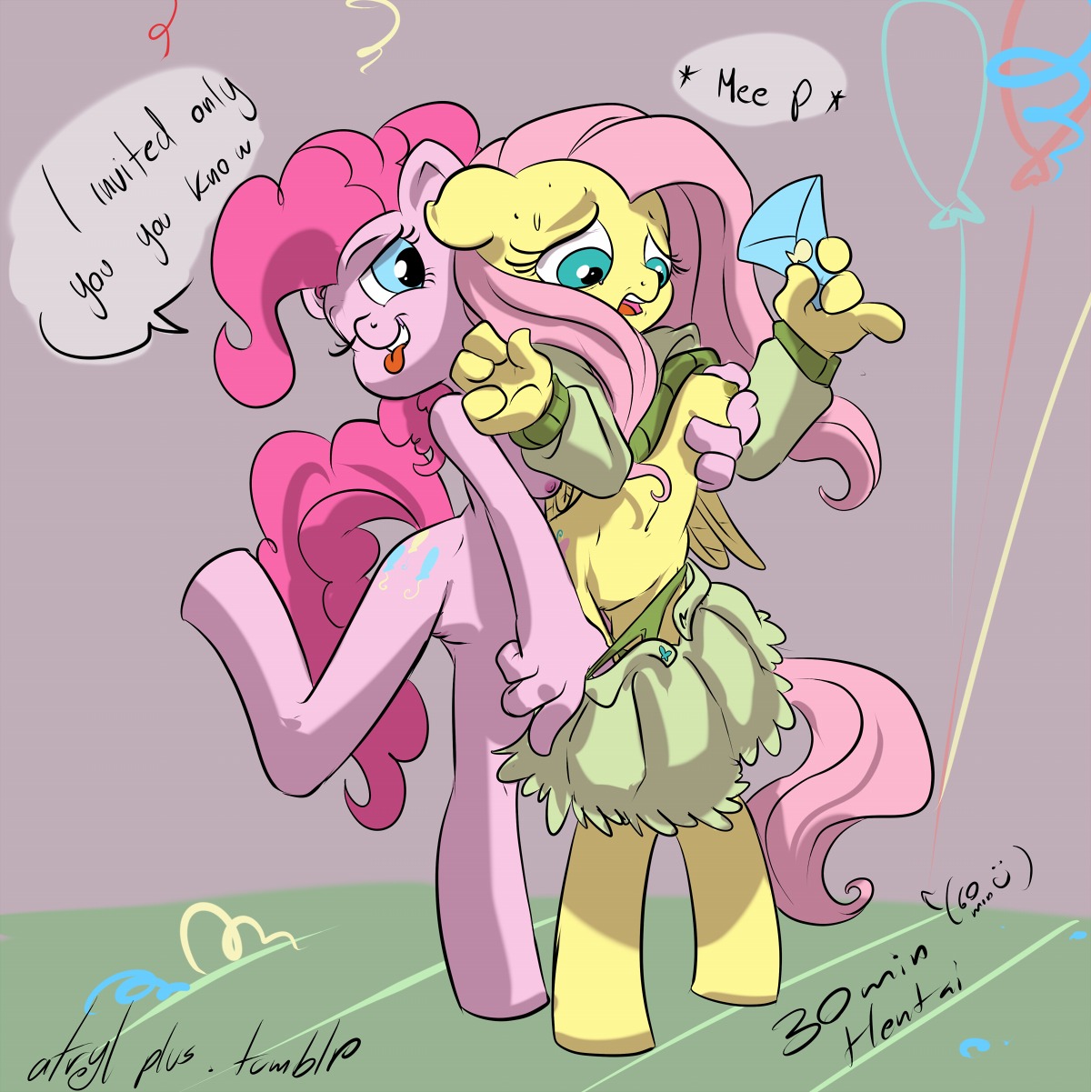 2012 anthro anthrofied atryl blue_eyes bodily_fluids bottomwear breast_grab breasts clothed clothing cutie_mark dialogue digital_media_(artwork) duo e621 earth_pony english_text equid equine feathered_wings feathers female female/female fluttershy_(mlp) friendship_is_magic genitals hair hand_on_breast hasbro hi_res horse letter long_hair mammal my_little_pony mythological_creature mythological_equine mythology navel nipples nude one_breast_out one_eye_closed open_mouth panties panties_down partially_clothed party pegasus pink_hair pinkie_pie_(mlp) pony raised_clothing raised_shirt raised_topwear shirt simple_background skirt surprised sweat sweatdrop tail text tongue tongue_out topwear underwear underwear_down undressing vulva wings wink yellow_body yellow_feathers
