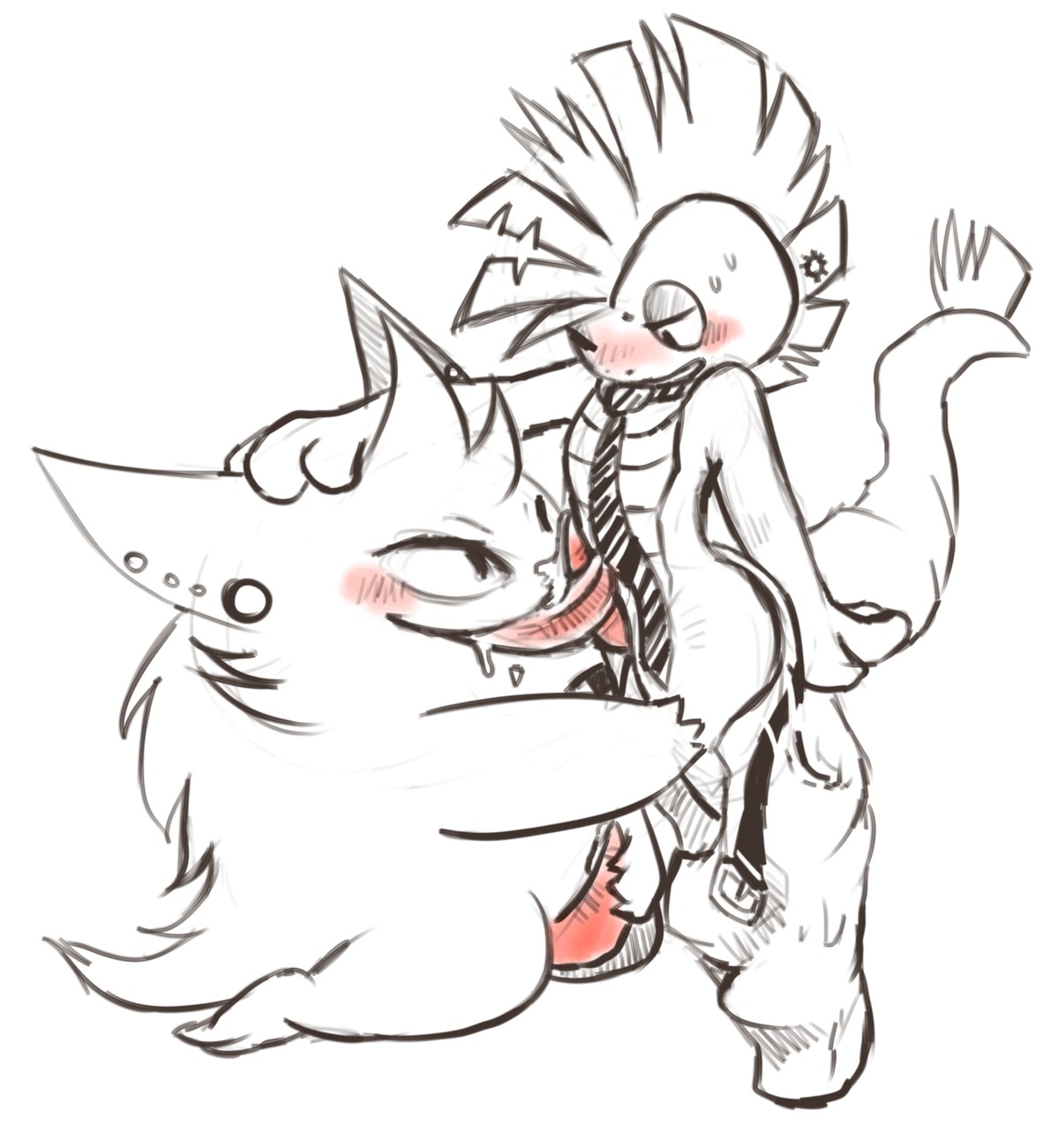 2012 anthro blush bodily_fluids digital_drawing_(artwork) digital_media_(artwork) duo e621 ear_piercing erection generation_1_pokemon generation_5_pokemon gengar genitals haychel hi_res licking male male/male male_penetrated male_penetrating male_penetrating_male nintendo oral penetration penile penis penis_lick piercing pokemon pokemon_(species) saliva scrafty sex sketch tail tongue tongue_out