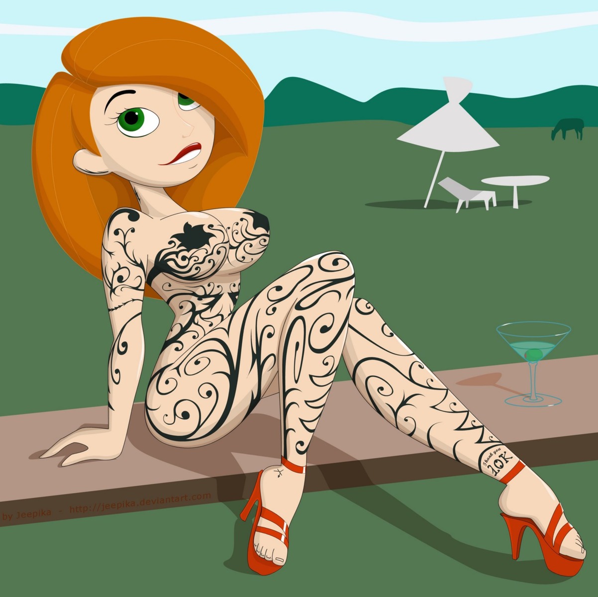 breasts disney female female_only high_heels human jeepika kim_possible kimberly_ann_possible large_breasts platform_heels rule34 solo straight_hair tagme