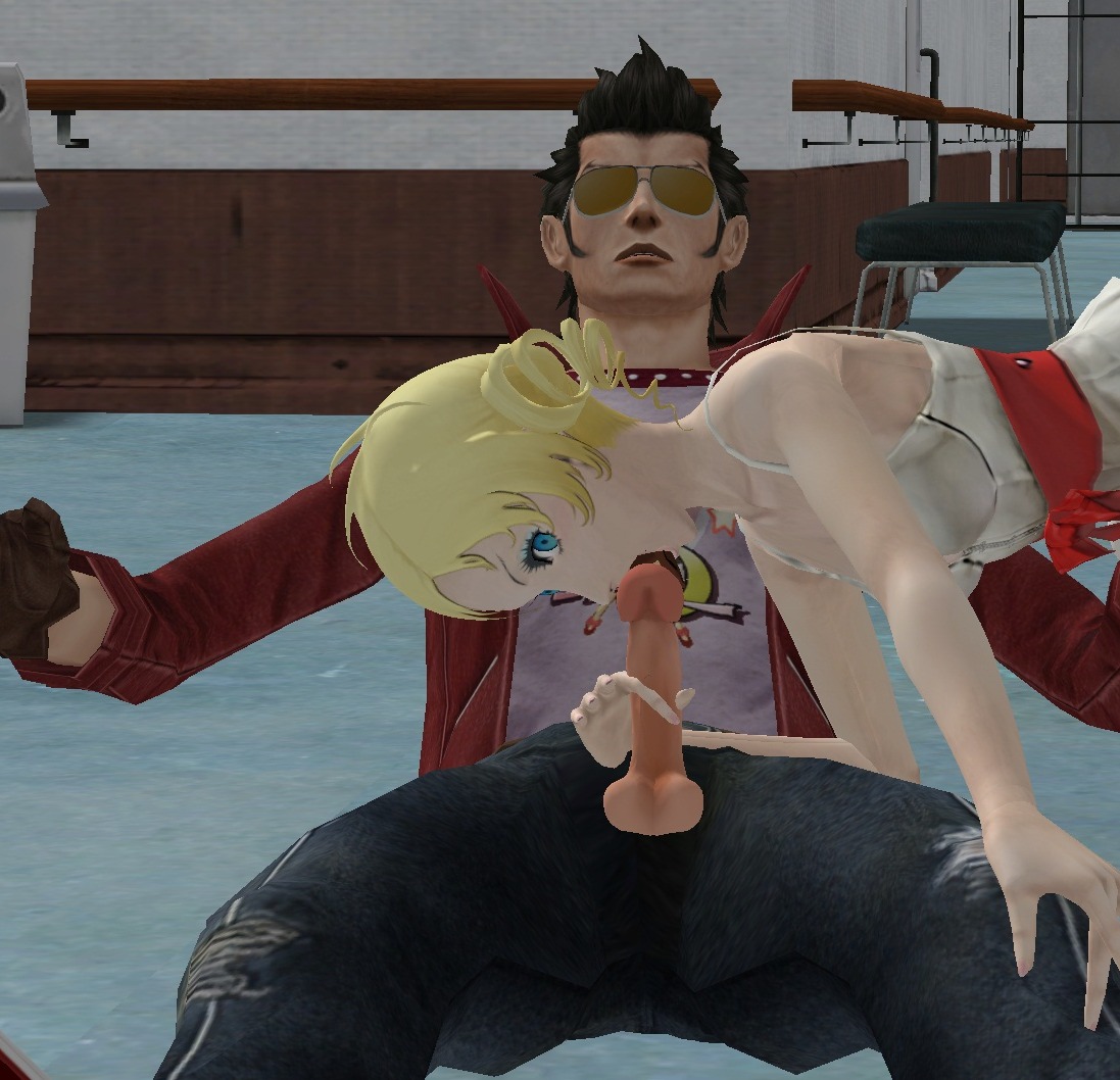 1boy 3d catherine catherine_(game) crossover dudehentai male no_more_heroes on_side oral rule34 tagme travis_touchdown