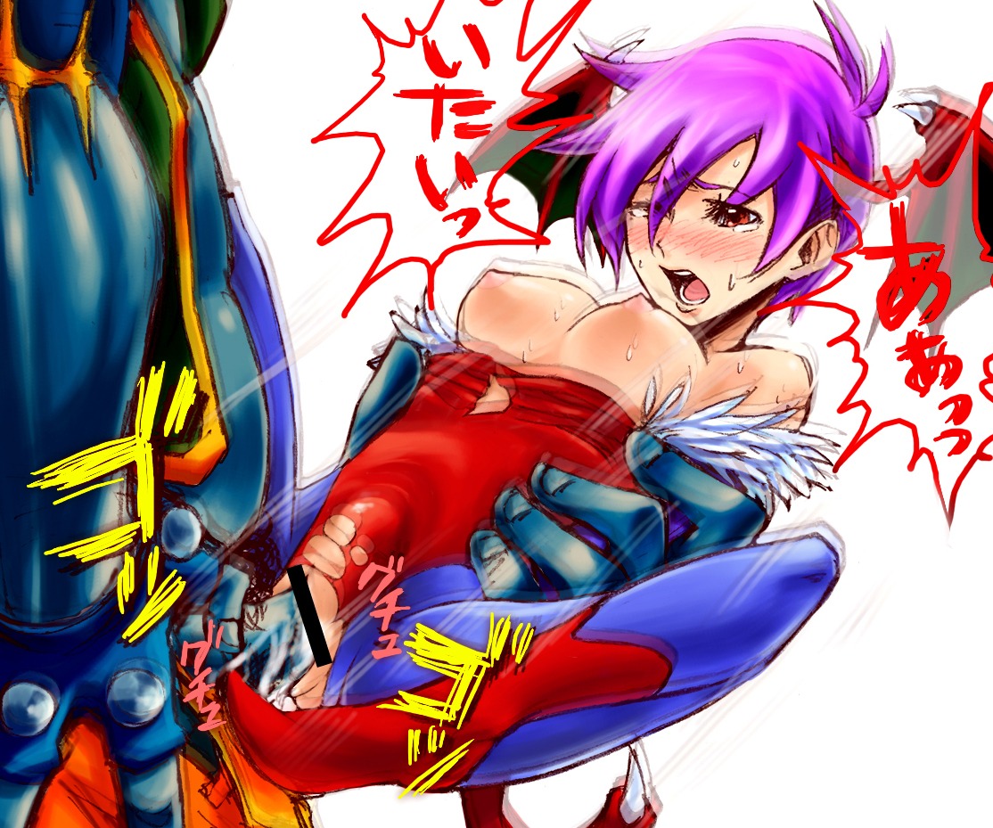 1boy 1girls blush breasts clothed_sex clothing darkstalkers demon female katon lilith_aensland male rule34 small_breasts succubus tagme torn_clothes translation_request