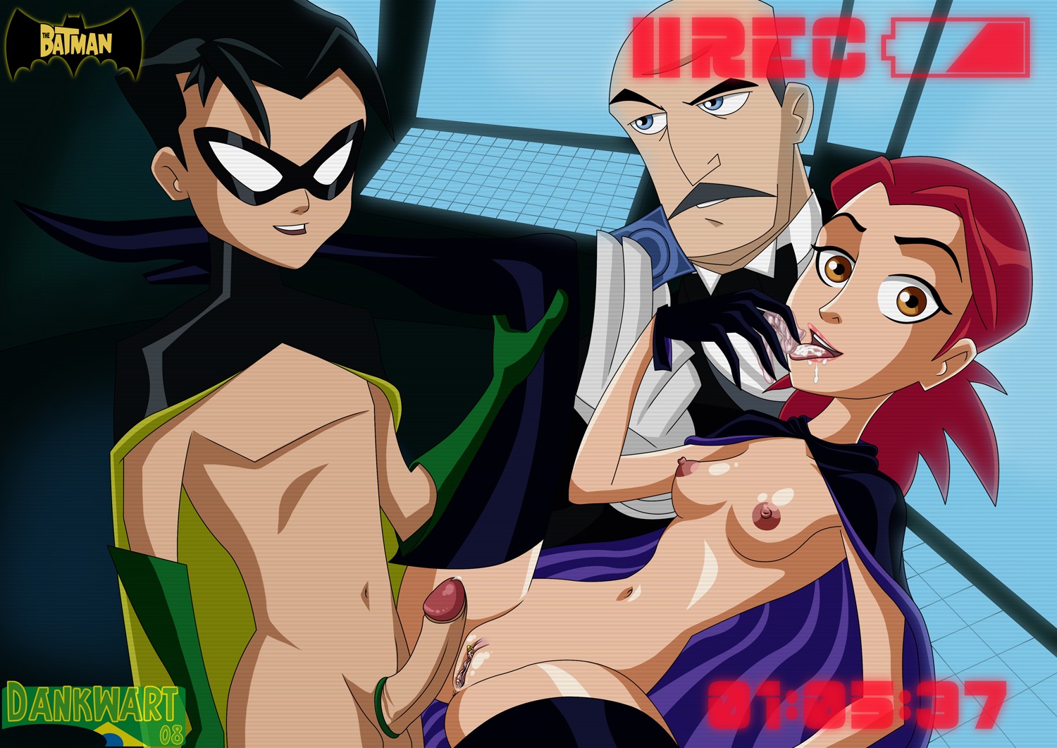 1girls 2008 2boys alfred_pennyworth barbara_gordon batgirl batgirl_(the_batman) batman_(series) breasts camera_view dankwart dc_comics dick_grayson female male naked naked_female naked_male nipples penis pointy_chin robin_(dc) robin_(dick_grayson) rule34 the_batman_(tv_series)