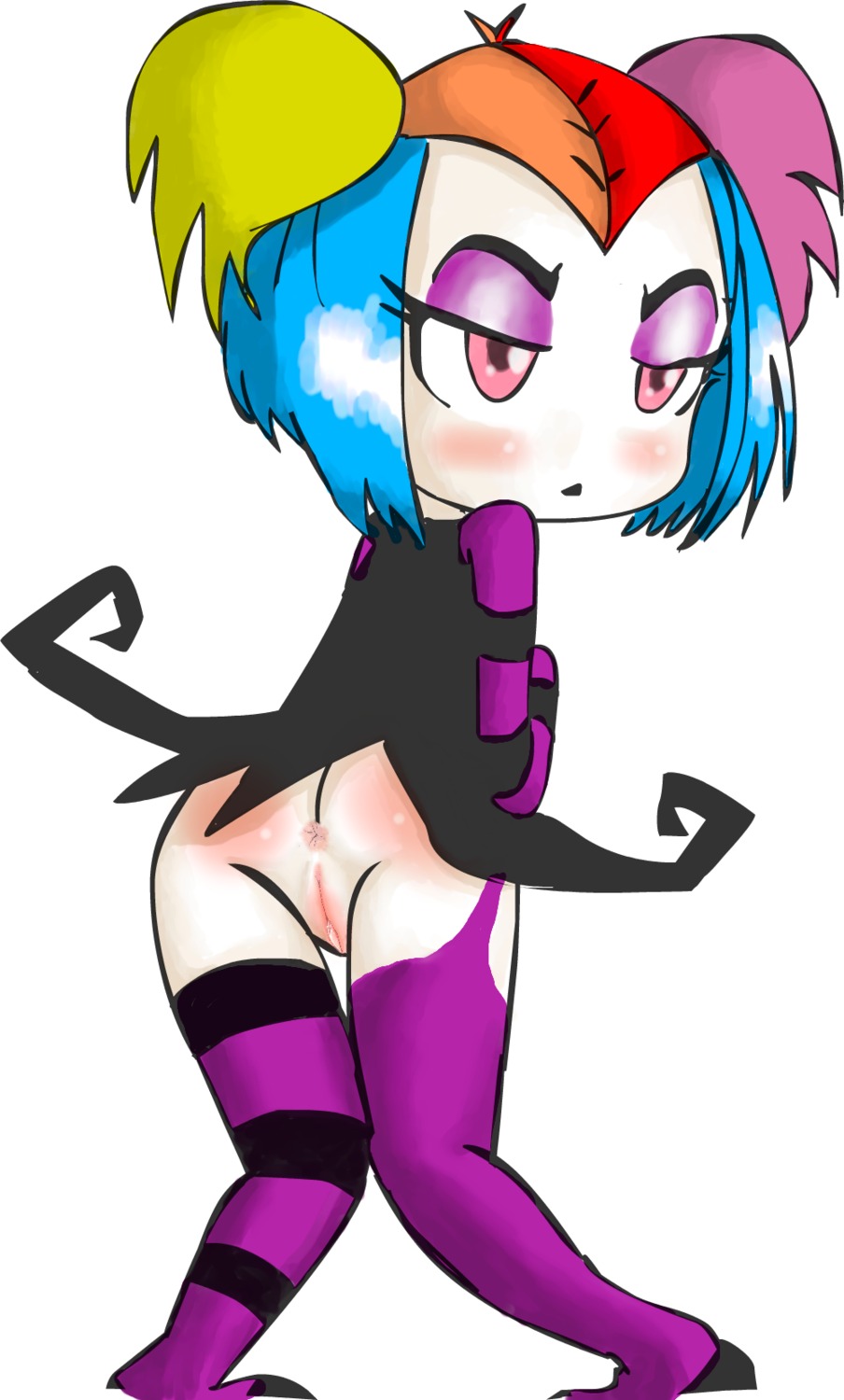 anus bottomless creepie_creecher female gkg growing_up_creepie multicolored_hair no_panties pussy red_eyes rule34 solo stockings