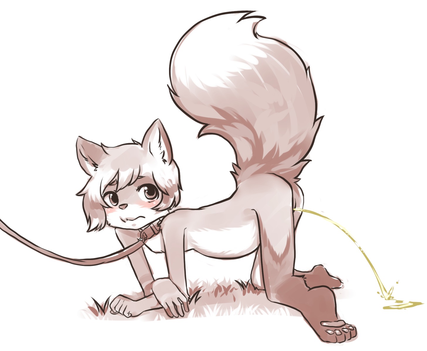 2012 4_toes all_fours anthro aogami bdsm belly big_belly bodily_fluids butt canid canine collar e621 feet female female_peeing fox genital_fluids hi_res hindpaw leash looking_at_viewer mammal nude pawpads paws peeing petplay plantigrade pregnant roleplay simple_background soles solo tail taleir toes underage_pregnancy urine urine_stream watersports white_background young young_anthro