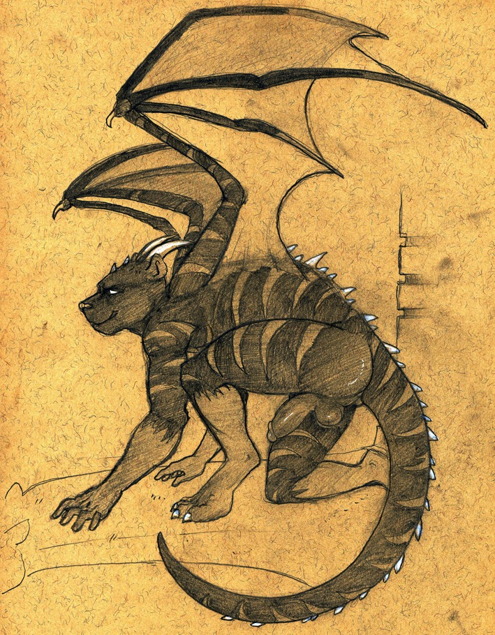 2013 all_fours anthro backsack balls circumcised dragon e621 felid fur furred_dragon furred_scalie genitals graphite_(artwork) half-erect horn humanoid_genitalia humanoid_penis hybrid male mammal membrane_(anatomy) membranous_wings monochrome mythological_creature mythological_scalie mythology nude pantherine penis scalie sepia simple_background solo tail traditional_media_(artwork) tush_(artist) wings