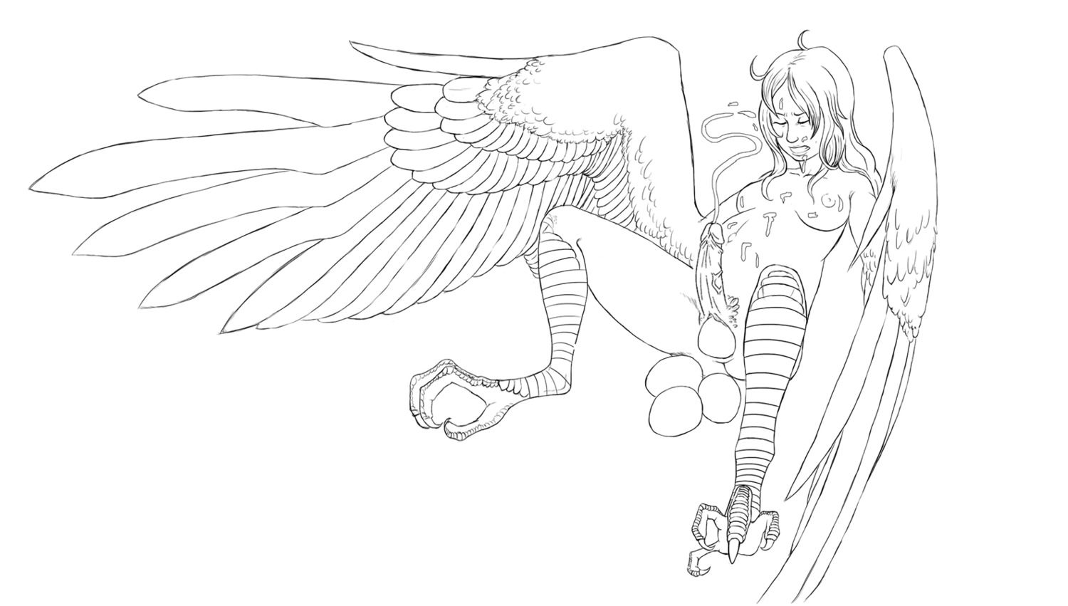avian bodily_fluids breasts cum cum_on_breasts cum_on_face cum_on_own_face cum_on_self e621 egg ejaculation erection european_mythology eyes_closed feathered_wings feathers genital_fluids genitals greek_mythology harpy herm humanoid_genitalia humanoid_penis intersex monochrome mythological_avian mythological_creature mythology nude oviposition penis pregnant pregnant_herm pregnant_intersex sackless simple_background solo teeth unknown_artist vulva white_background wings
