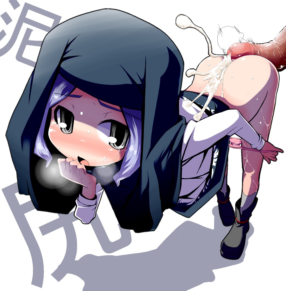 ass assjob bent_over bottomless buttjob cum cum_on_ass ejaculation female grey_eyes hand_to_mouth hood ichirin_kumoi male panties panty_pull partial_male penis purple_hair pussy pussy_juice rule34 solo sweat tan tan_lines tanline tear touhou underwear yofukashi