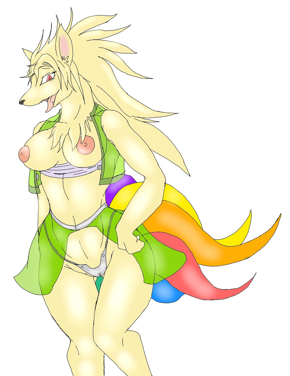 anthro breasts clothes color female female_only fur furry furry_tail multi_tail ninetales nipples pokemon rule34 solo standing straight_hair tagme tail tails