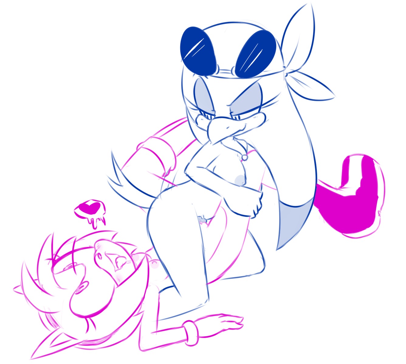 amy_rose anthro avian beak bird blush bodily_fluids boots breasts clothing digital_drawing_(artwork) digital_media_(artwork) drooling duo e621 eulipotyphlan eyewear female female/female footwear fucked_silly genitals headgear headkerchief headwear heart_symbol hedgehog hi_res hirundinid interspecies jewelry kerchief leg_grab looking_back lying mammal monochrome necklace nipples non-mammal_breasts non-mammal_nipples on_back oscine passerine saliva sega sex shoes small_breasts smile sonic_riders sonic_the_hedgehog_(series) spread_legs spreading sunglasses swallow_(bird) tenshigarden tongue tongue_out tribadism vaginal vulva wave_the_swallow
