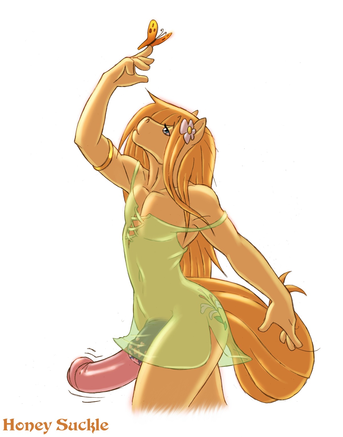 absurd_res anthro armlet arthropod butterfly clothed clothing crossdressing cutie_mark digital_media_(artwork) e621 equid equine erection fan_character femboy genitals gideon hasbro hi_res honey_suckle horse insect lacing lepidopteran male mammal my_little_pony penis simple_background solo tail translucent translucent_clothing white_background