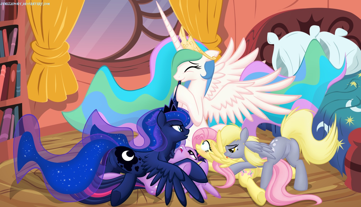 absurd_res derpy_hooves_(mlp) e621 equid equine feathered_wings feathers female female/female feral fluttershy_(mlp) friendship_is_magic fur group group_sex hair hasbro hi_res horn horn_fetish horn_penetration horn_play horn_sex hornjob junglepony licking mammal multicolored_hair my_little_pony mythological_creature mythological_equine mythology orgy pegasus penetration princess princess_celestia_(mlp) princess_luna_(mlp) purple_body purple_fur purple_hair quadruped royalty sex size_difference tail tongue tongue_out twilight_sparkle_(mlp) two_tone_hair winged_unicorn wings yellow_body yellow_feathers