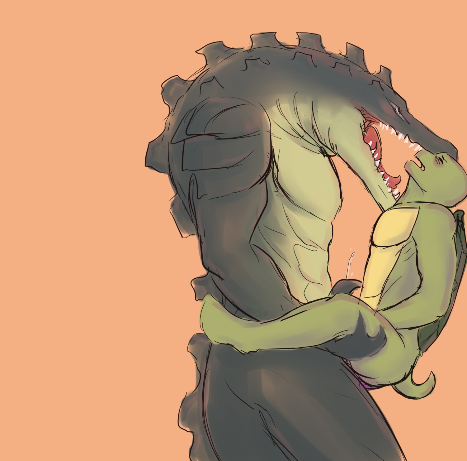 abs against_surface against_wall alligator alligatorid anal anal_penetration anthro anthro_on_anthro biceps bodily_fluids claws crocodilian cum cumshot dominant donatello_(tmnt) duo e621 ejaculation fangs genital_fluids genitals green_body green_skin hi_res interspecies larger_dom larger_male leatherhead leg_grab lying male male/male male_penetrated male_penetrating male_penetrating_male muscular nude on_back open_mouth orgasm pecs penetration penis reptile scalie sex shusuika simple_background size_difference smaller_male stand_and_carry_position standing standing_sex teenage_mutant_ninja_turtles teeth tongue turtle